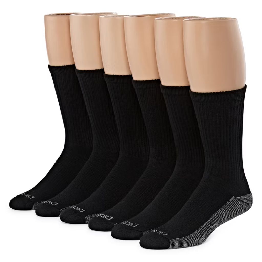 Dickies Men's Dri-Tech Moisture Control Crew Socks - Black, Shoe Size 12-15 (6 Pairs)