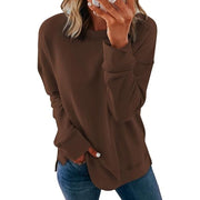 Women's Casual Loose-Fit Crew Neck Sweatshirt - Brown, Size Small