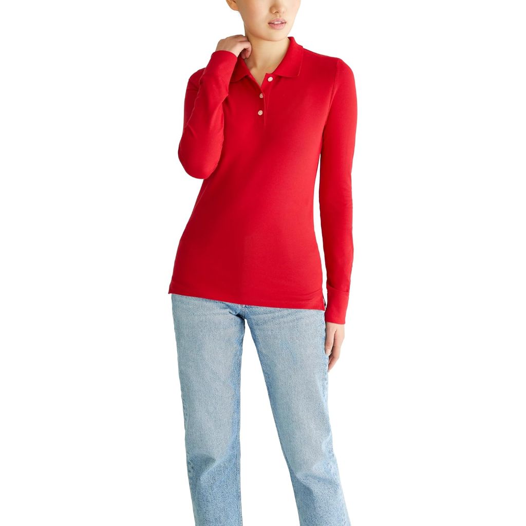 Aeropostale Women's Aero Uniform Long-Sleeve Polo - Red, Large
