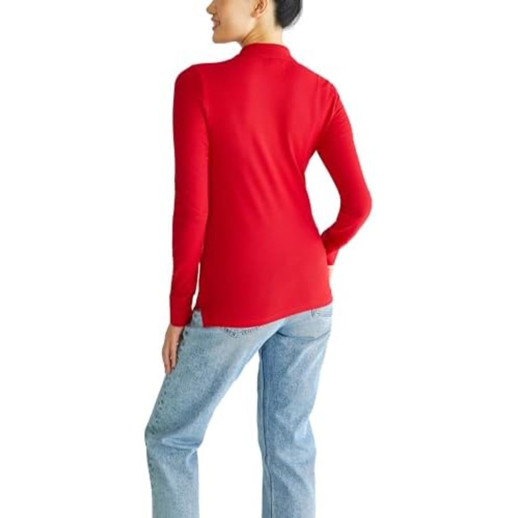Aeropostale Women's Aero Uniform Long-Sleeve Polo - Red, Large