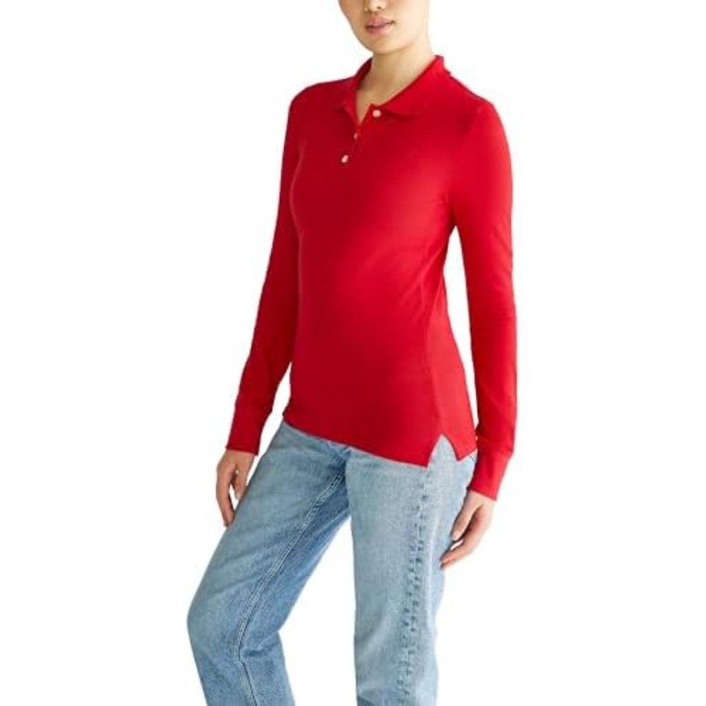 Aeropostale Women's Aero Uniform Long-Sleeve Polo - Red, Large