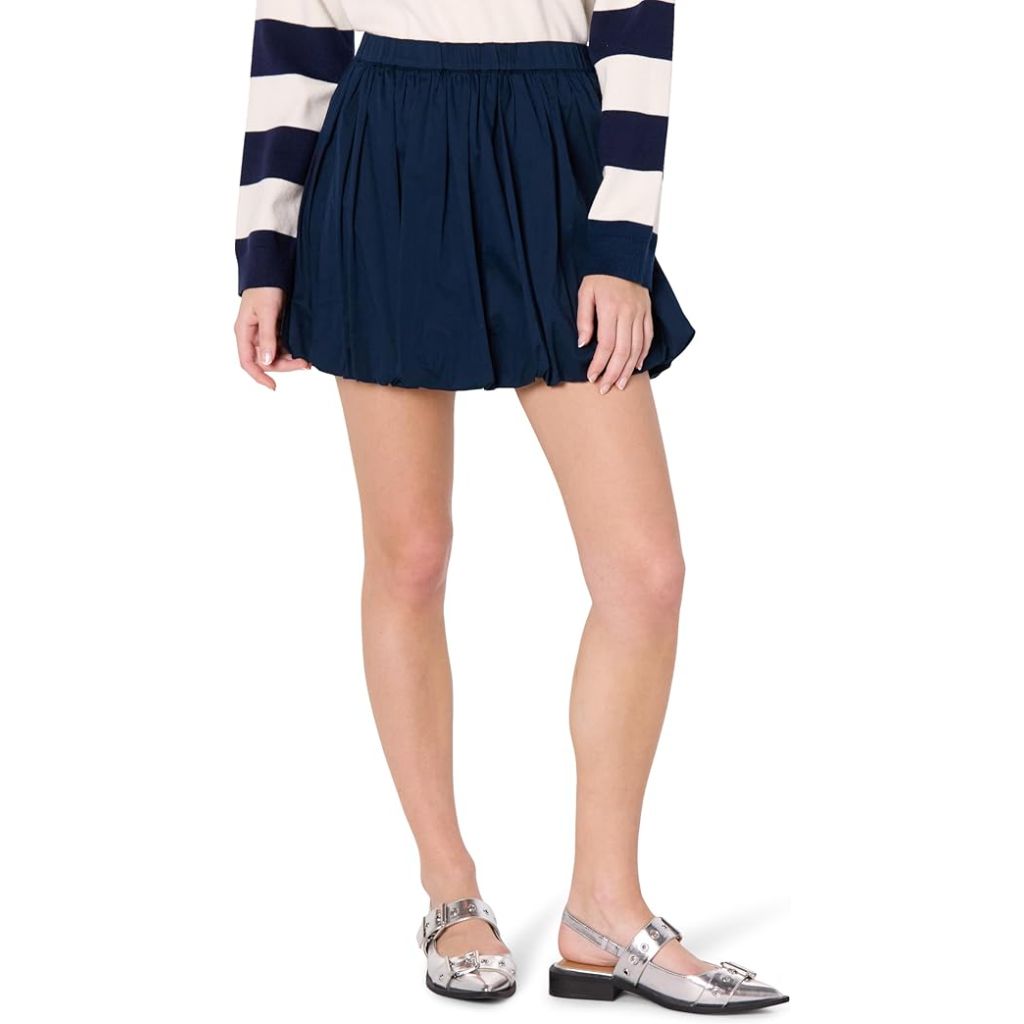 The Drop Women's Lillie Bubble Hem Cotton Mini Skirt - Navy, L
