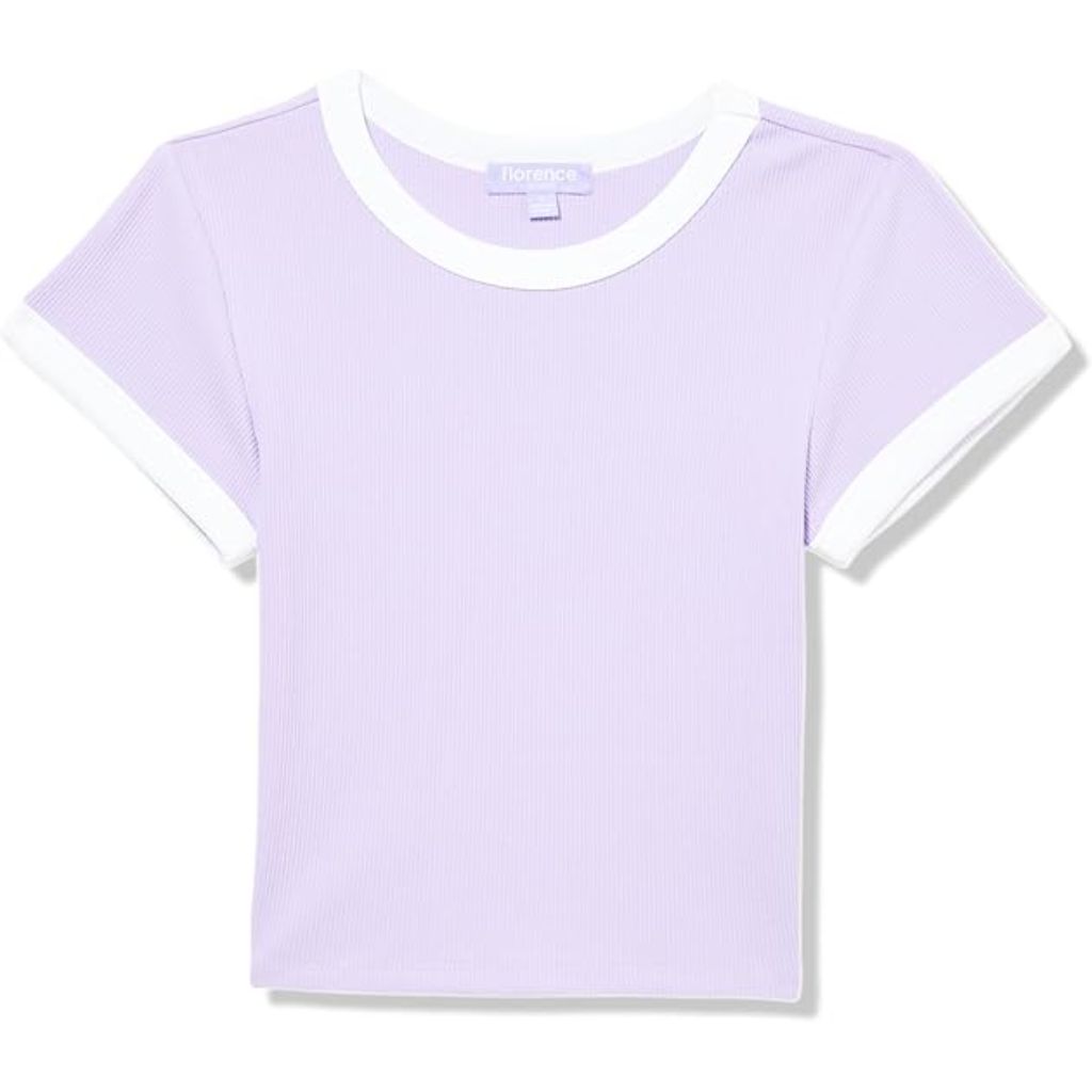 Florence by Mills Women's Sunburst Ribbed Short Sleeve Crew Tee - Purple, XXS