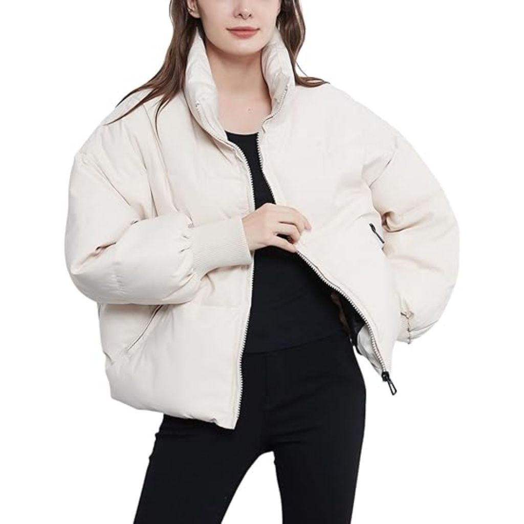 Women's Long Puffer Jacket Coat with Faux Fur Removable Hood - Beige, Large