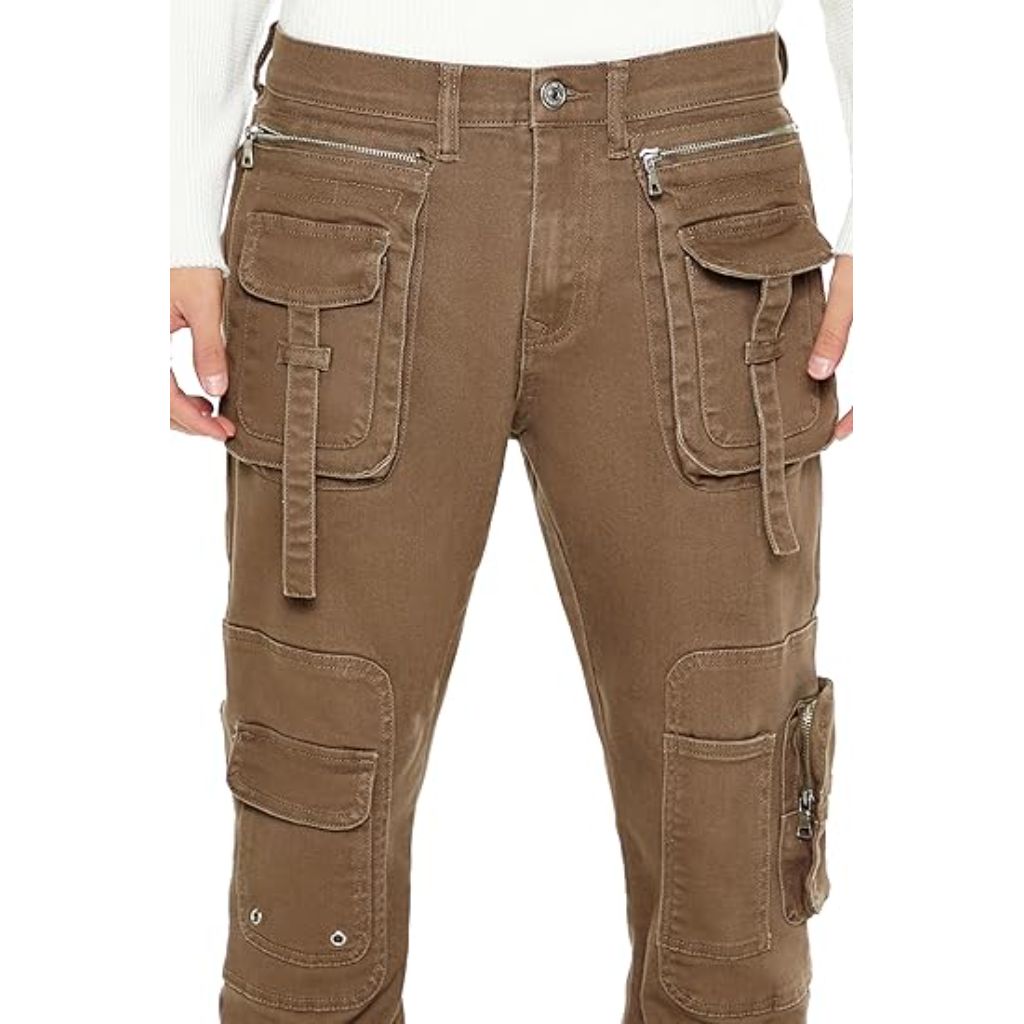 Forever 21 Men's Mid-Rise Utility Cargo Jeans - Olive, Size 31