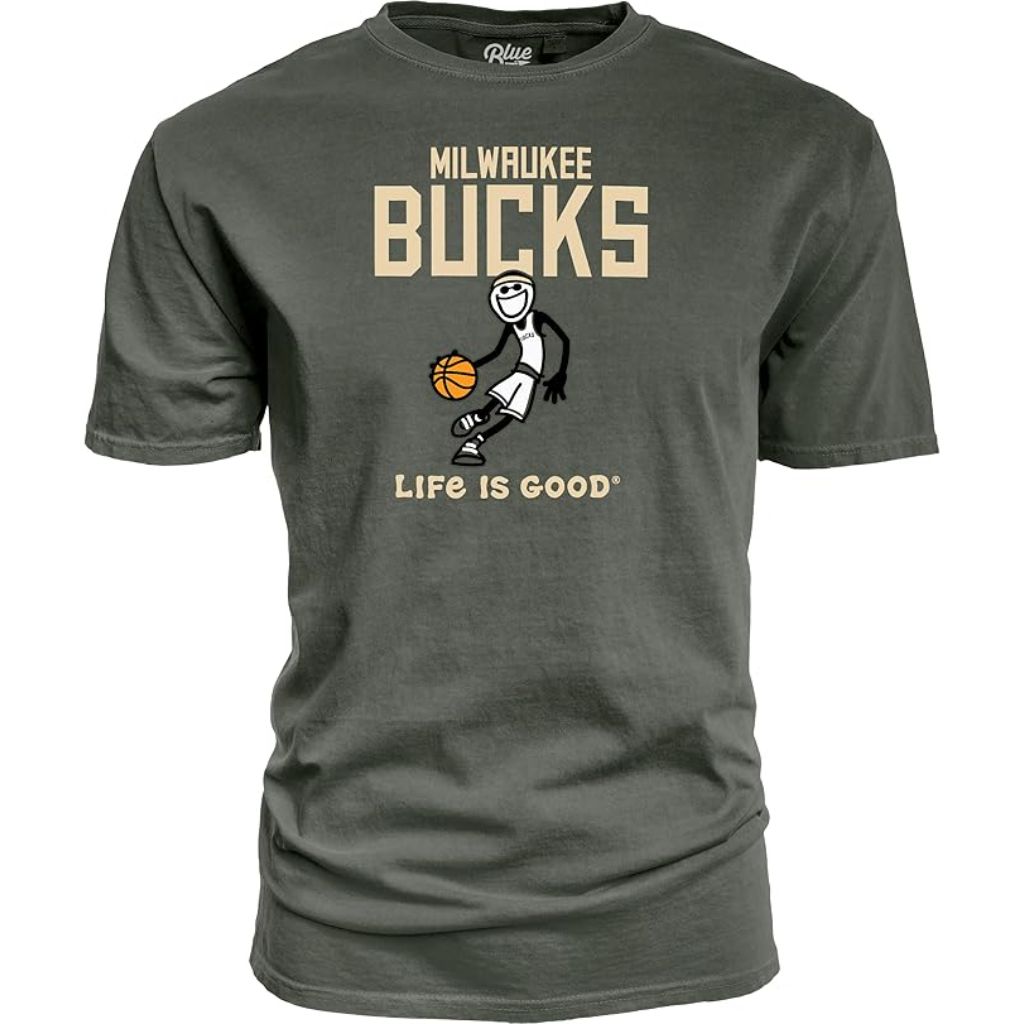 Blue 84 NBA Officially Licensed Life is Good T-Shirt - Milwaukee Bucks, Forest Green (2XL)