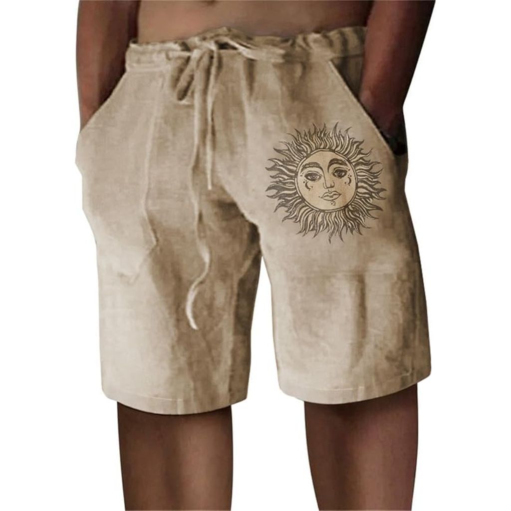 Puimentiua Men's Casual Linen Shorts - Khaki, XL
