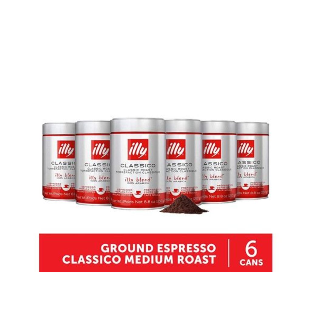 Illy Ground Espresso Coffee  Classico Medium Roast  100% Arabica  8.8 Oz  6 Pack