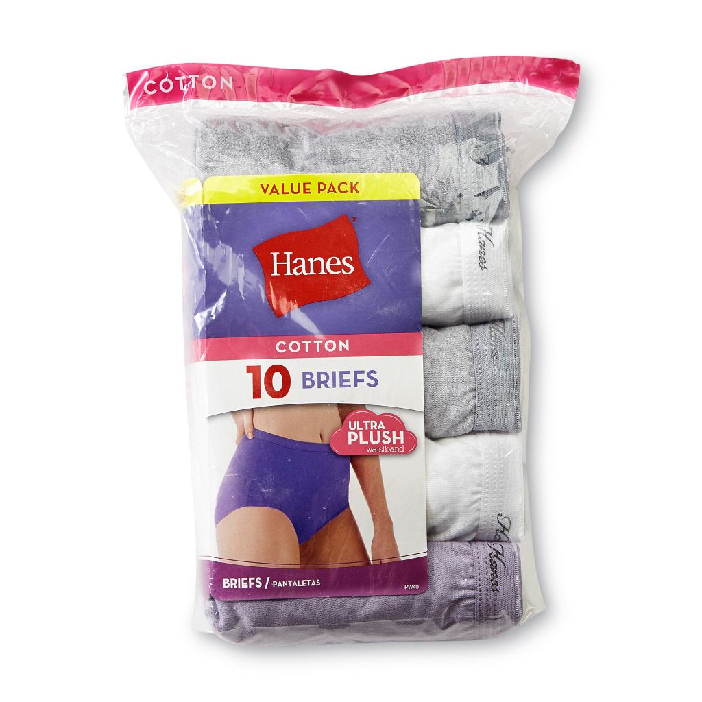 Hanes Women's Tagless Cotton Briefs - Assorted Colors, Size 6/M (10 Pair)
