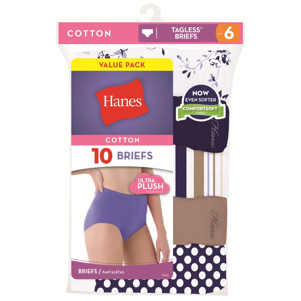 Hanes Women's Tagless Cotton Briefs - Assorted Colors, Size 6/M (10 Pair)