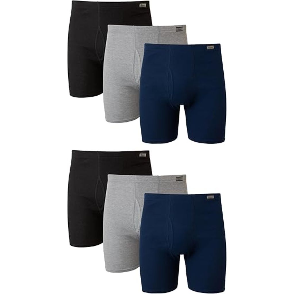 Hanes Men's Boxer Briefs w/Fabric Band - Gray/Navy/Black, Large (6 Pair)