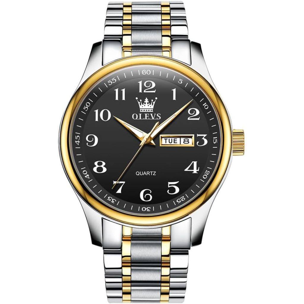 Men's Casual Stainless Steel Watch,  Gold Silver Black Band