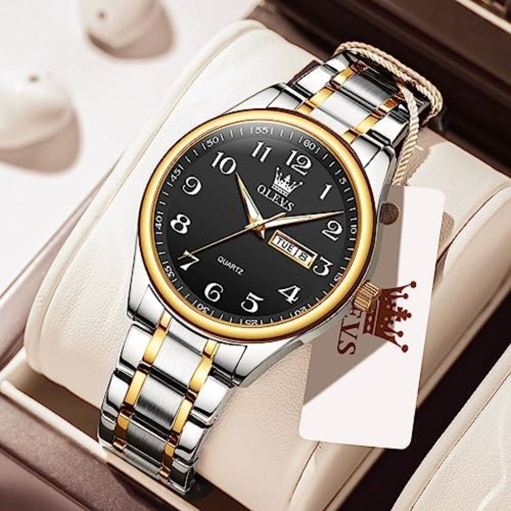Men's Casual Stainless Steel Watch,  Gold Silver Black Band