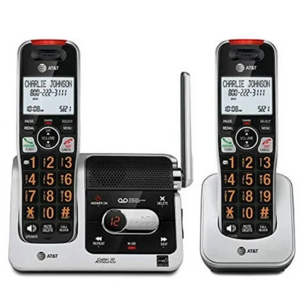AT&T 2-Handset Cordless Phone with Answering Machine & Smart Call Blocker (BL102-2) - Silver/Black