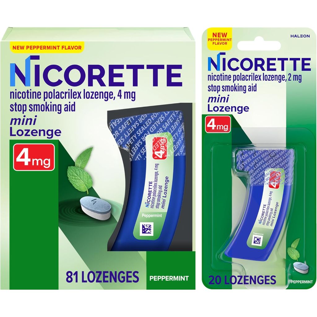 Nicorette Mini Nicotine Lozenges, 4 mg Stop-Smoking Aid - Peppermint Flavor (81 Count + 20 Count)