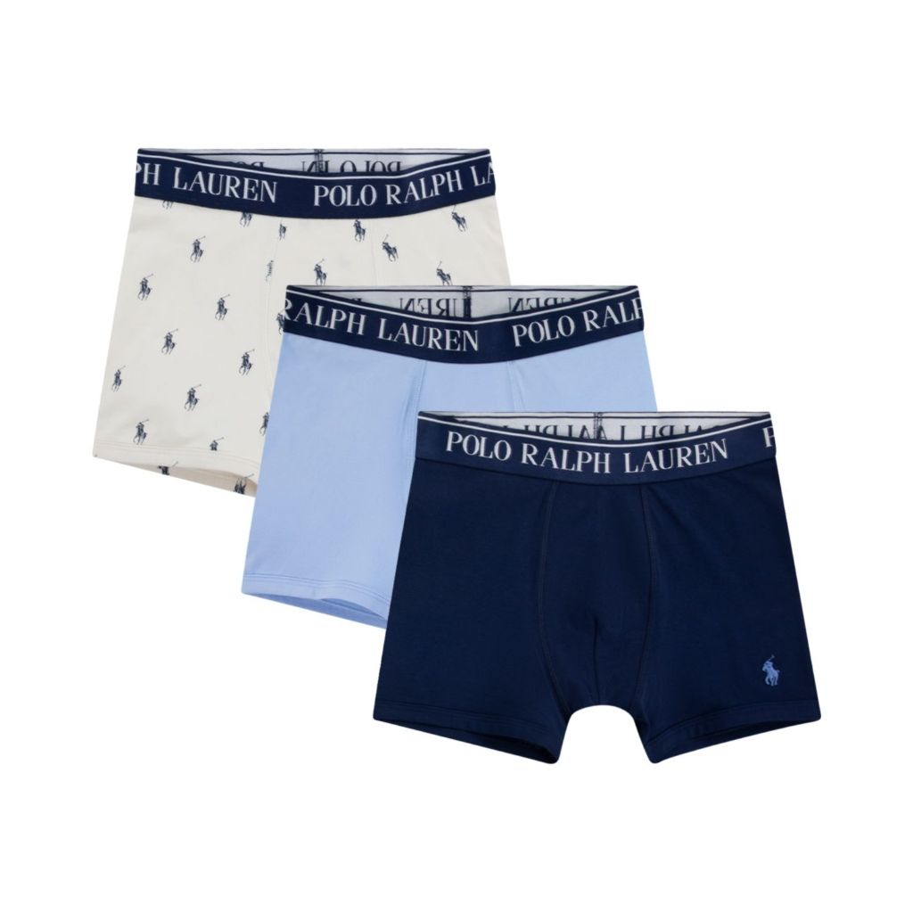 Polo Ralph Lauren Big Boys Cotton Stretch Boxer Briefs 3-Pack - Office Blue XL