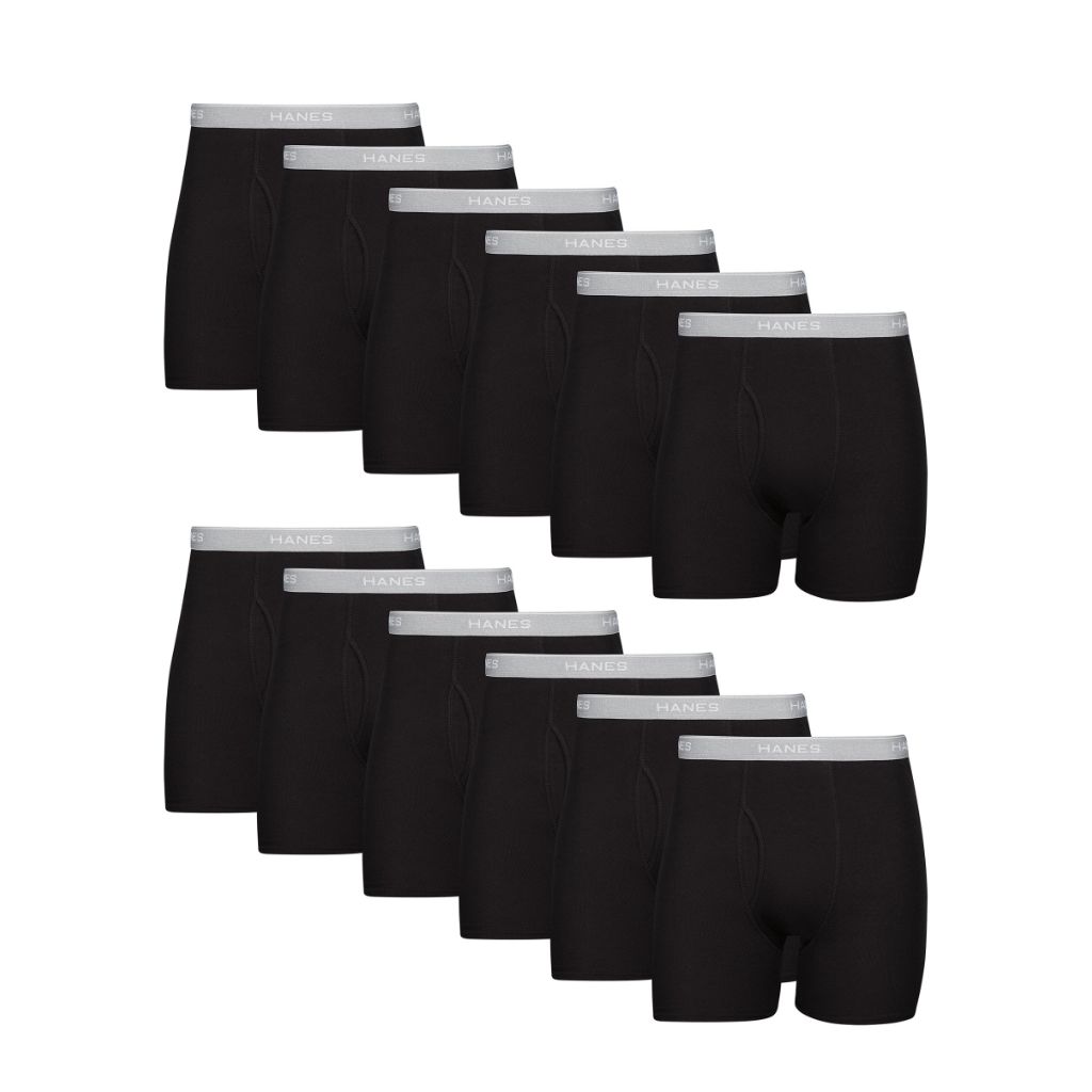 Hanes Men's Cotton Boxer Briefs - Black, Large (12 Pairs)
