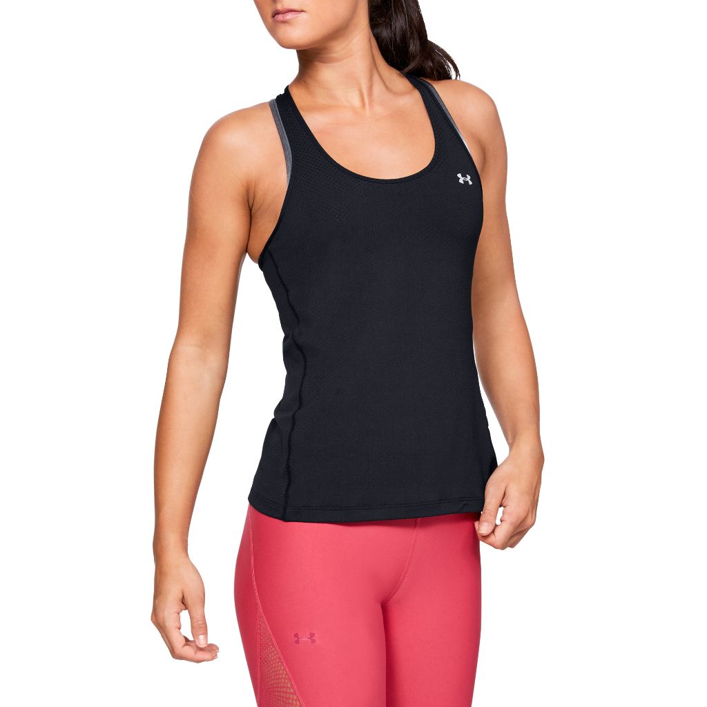 Under Armour Women's UA HeatGear Armour Racer Tank - Black/Metallic Silver, Size M