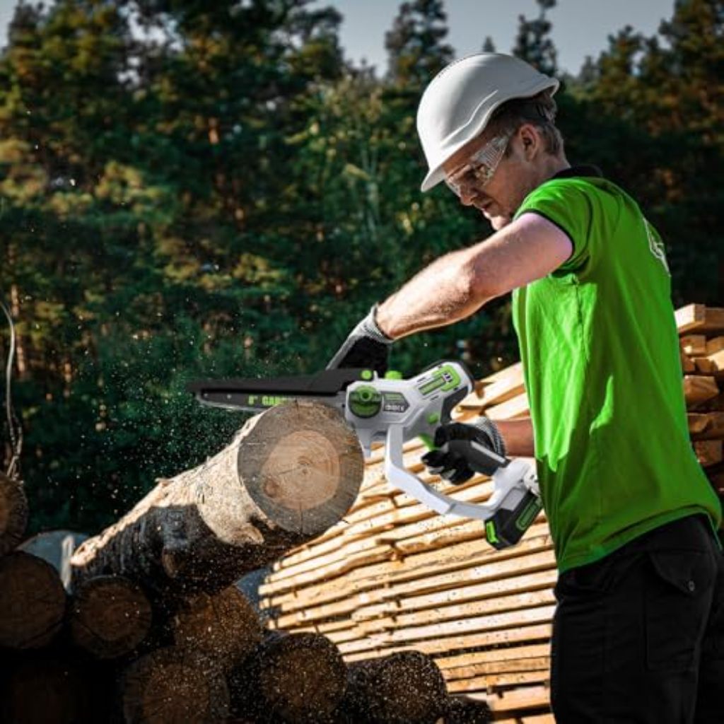 GARDTECH Mini Chainsaw Cordless 8 Inch - Portable Electric Chainsaw Cordless Battery Powered, Handheld Small Chain Saw with 2-side Security Lock [Southpaws Friendly] for Wood Cutting, Pruning Branches