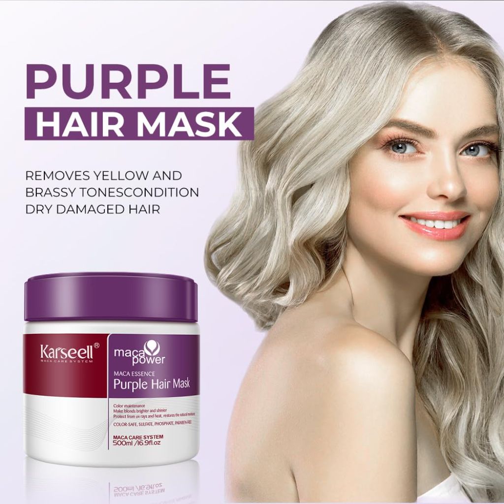 Karseell Maca Essence Purple Hair Mask for Blonde, Silver, or Gray Hair - 16.9oz