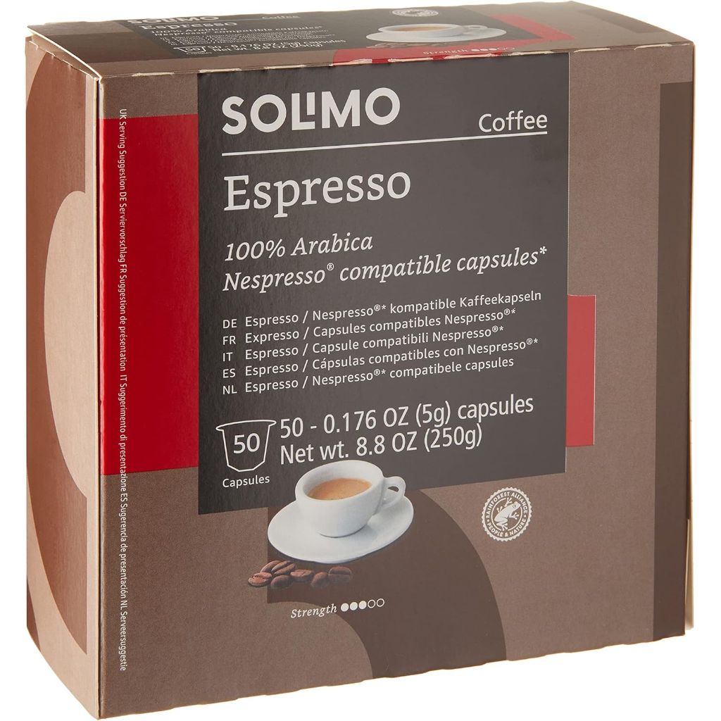 Solimo Espresso Medium Roast Nespresso Original Line Capsules, 50ct