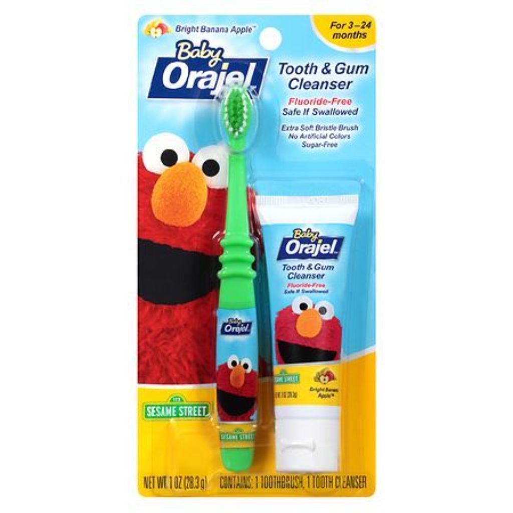 Orajel Kids Fluoride-Free Training Toothpaste - Elmo Toothbrush, Banana Apple Toothpaste