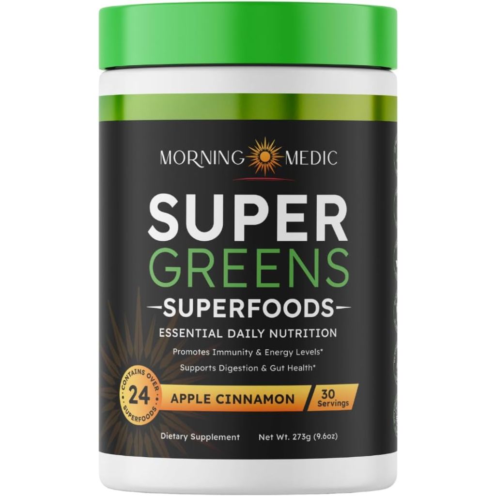 Morning Medic Super Greens Powder with 24+ Superfoods - Apple Cinnamon, 9.6 oz