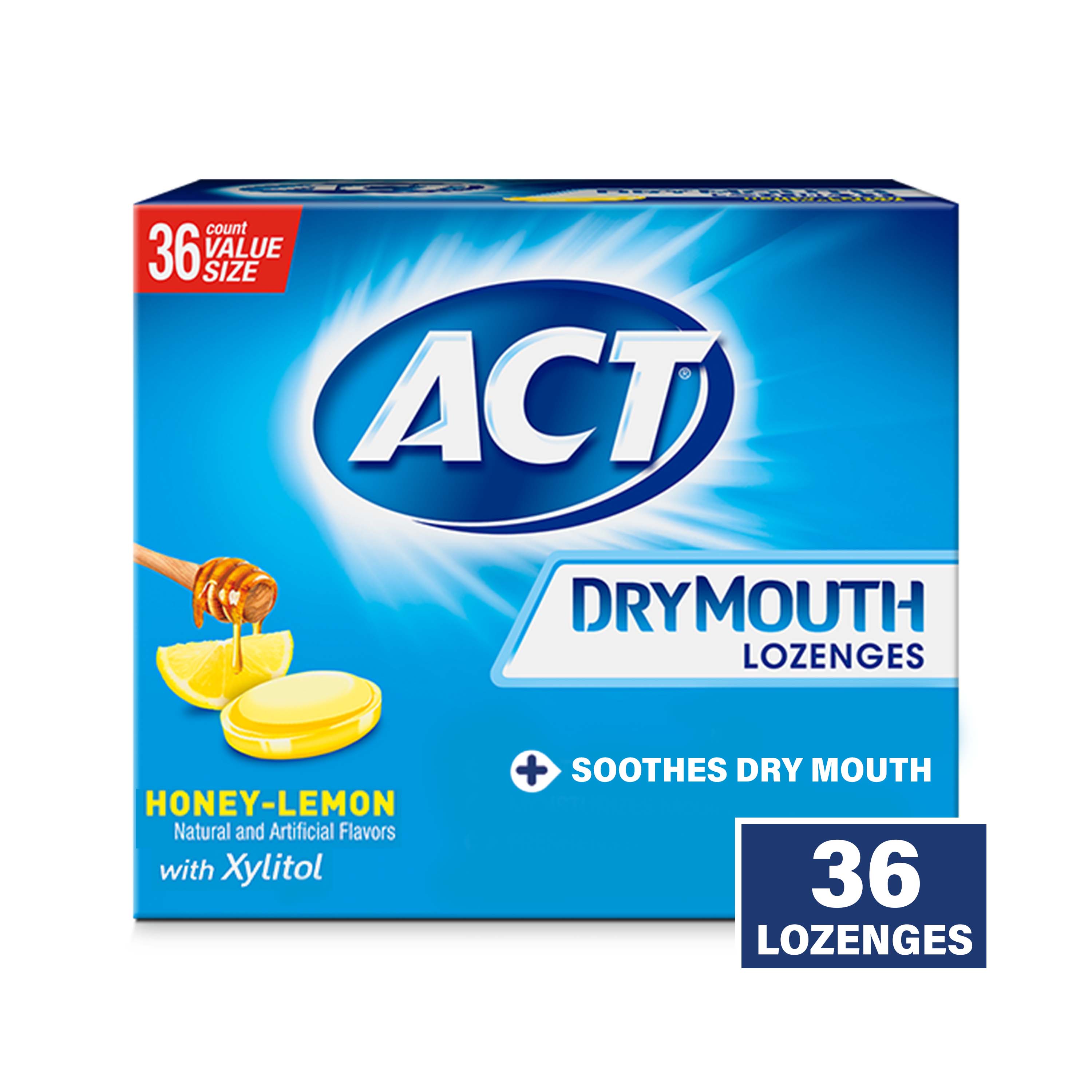ACT Sugar Free Dry Mouth Throat Lozenges with Xylitol - Honey-Lemon, 36ct.