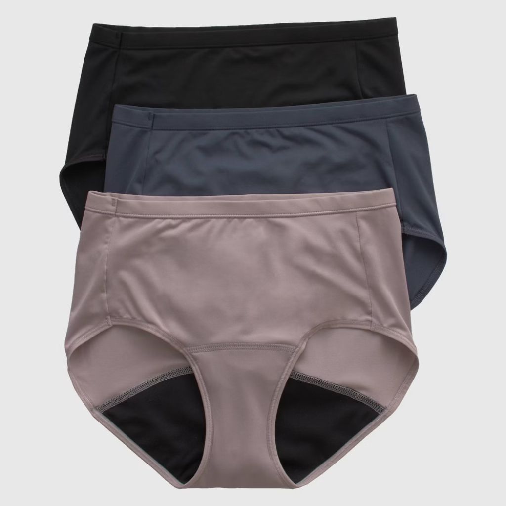 Hanes Women's Comfort Period and Postpartum Light Leak Protection Briefs - Beige/Gray/Black, Size Large (3 Pair)