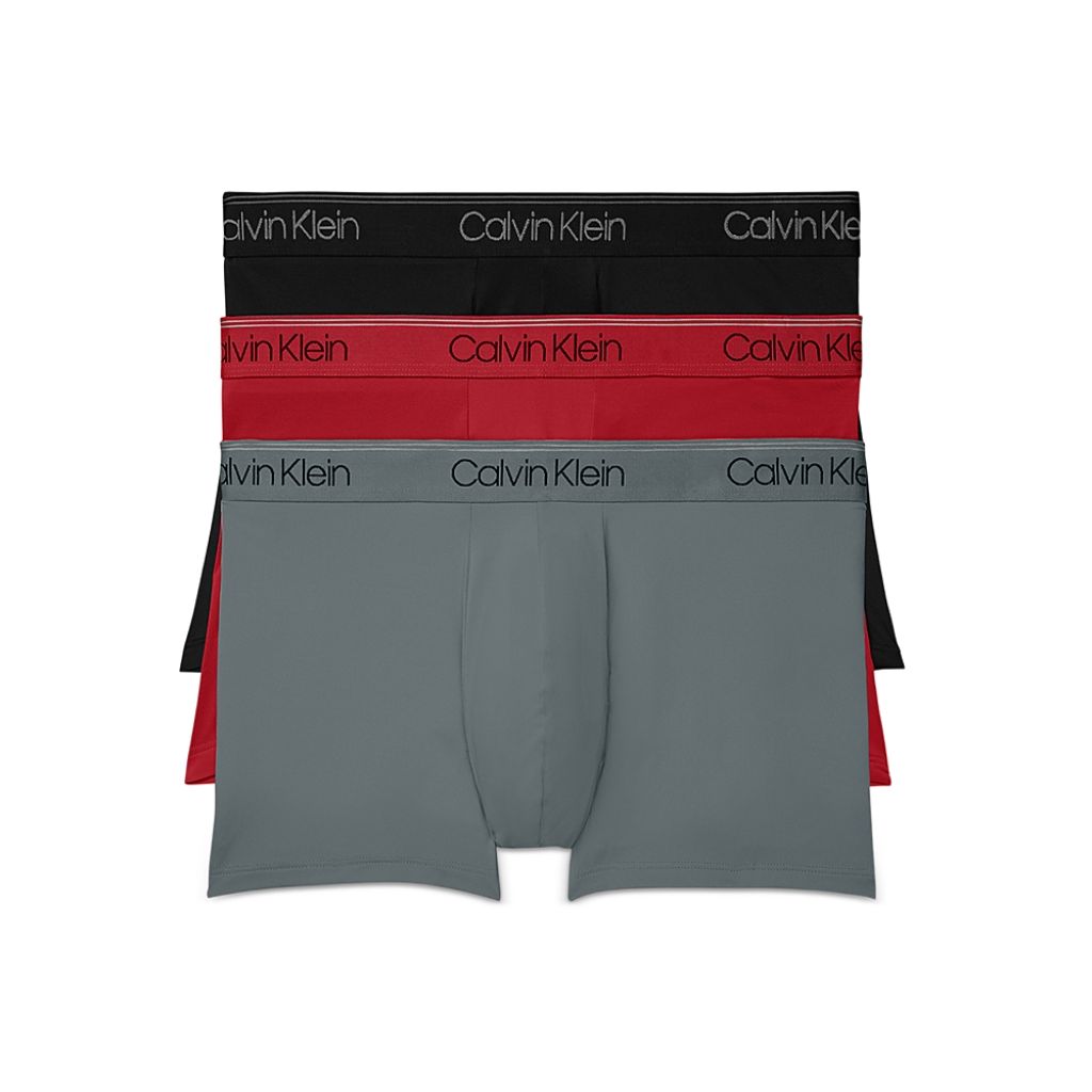 Calvin Klein Men's Microfiber Stretch Low-Rise Trunk Boxer Briefs - Red/Black/Gray, Size Medium (3 Pair)