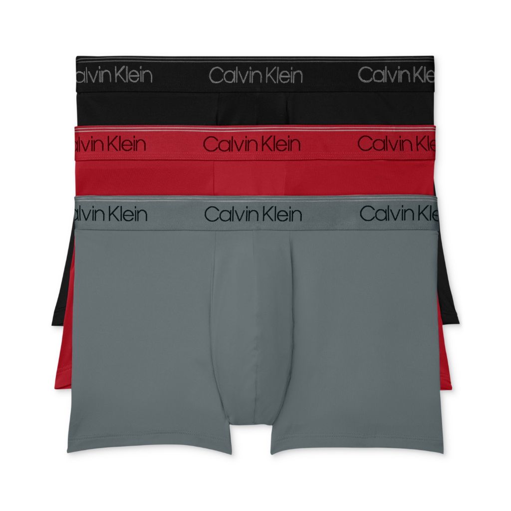 Calvin Klein Men's Microfiber Stretch Low-Rise Trunk Boxer Briefs - Red/Black/Gray, Size Medium (3 Pair)