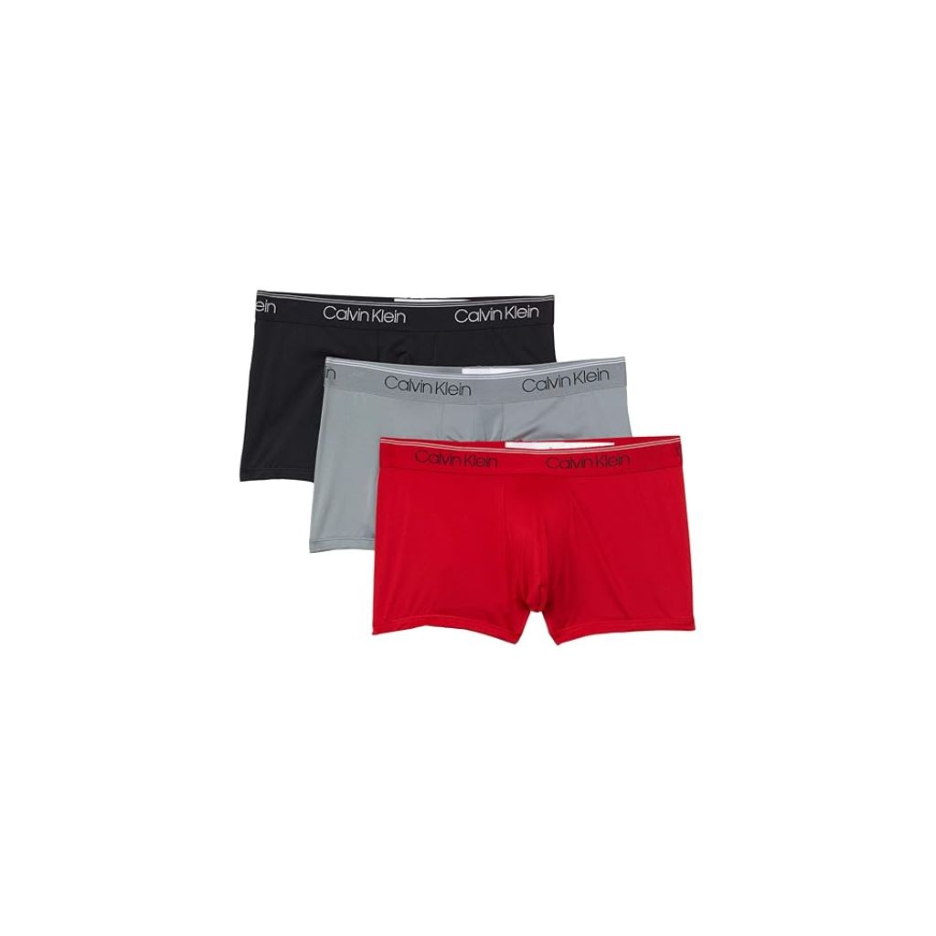 Calvin Klein Men's Microfiber Stretch Low-Rise Trunk Boxer Briefs - Red/Black/Gray, Size Medium (3 Pair)