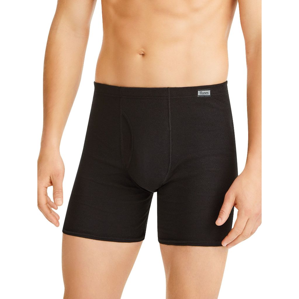Hanes Men's ComfortSoft Tagless Cotton Boxer Briefs - Black/Gray/Navy, Size Medium (6 Pair)