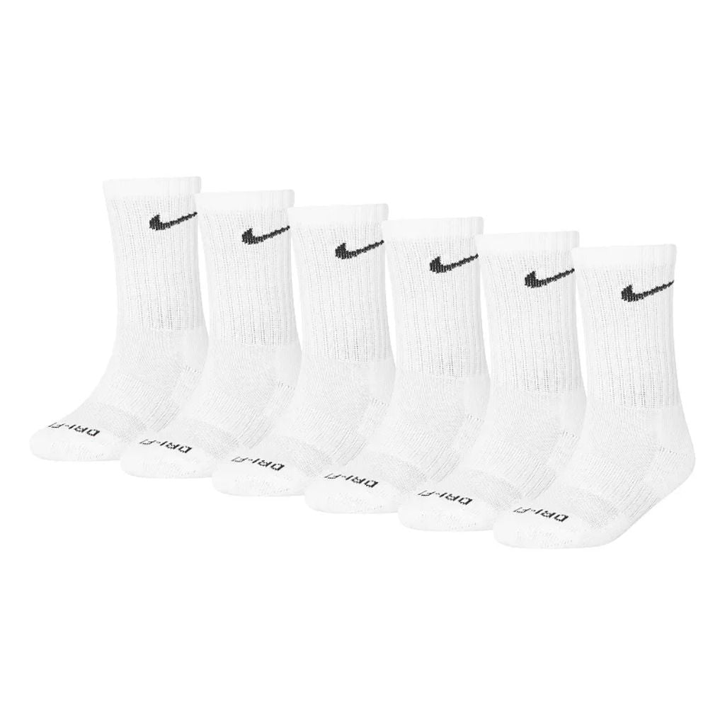 Nike Little Boy's Young Athletes Crew Socks - White, Size 5-7 (Fits 10C-3Y), 6 Pairs