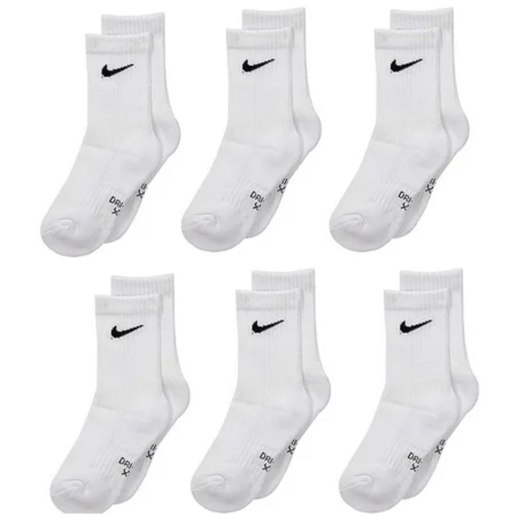Nike Little Boy's Young Athletes Crew Socks - White, Size 5-7 (Fits 10C-3Y), 6 Pairs