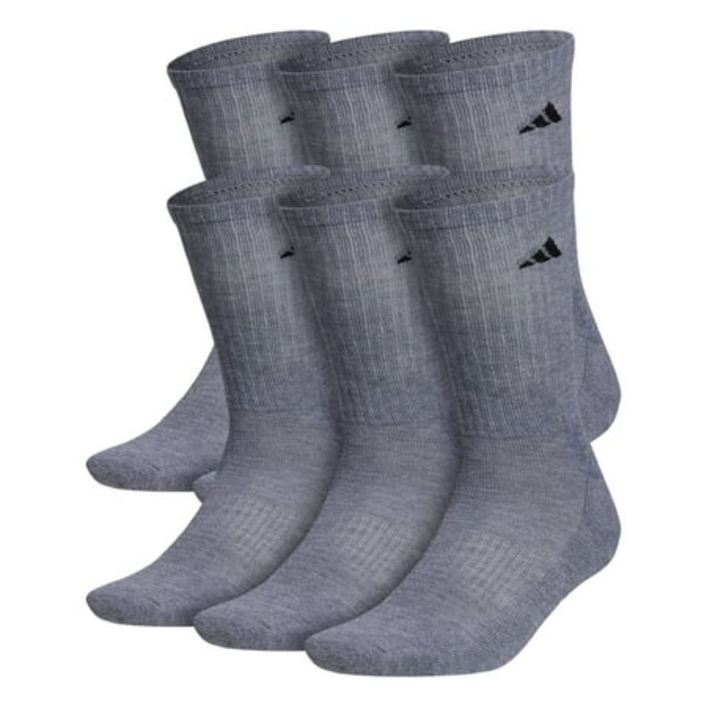 Adidas Men's Athletic Cushioned Crew Socks with Arch Compression - Heather Gray/Black, XL (6 Pair)