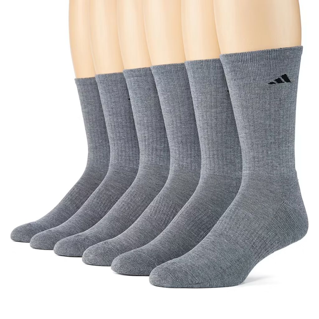 Adidas Men's Athletic Cushioned Crew Socks with Arch Compression - Heather Gray/Black, XL (6 Pair)