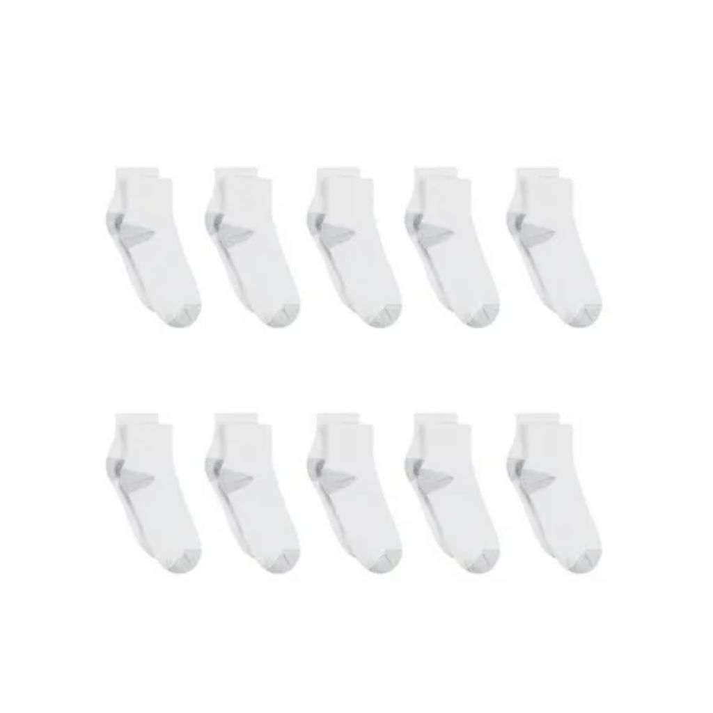 Hanes Women's Extended Size Cushioned Ankle Socks - White, Shoe Size 8-12 (10 Pairs)