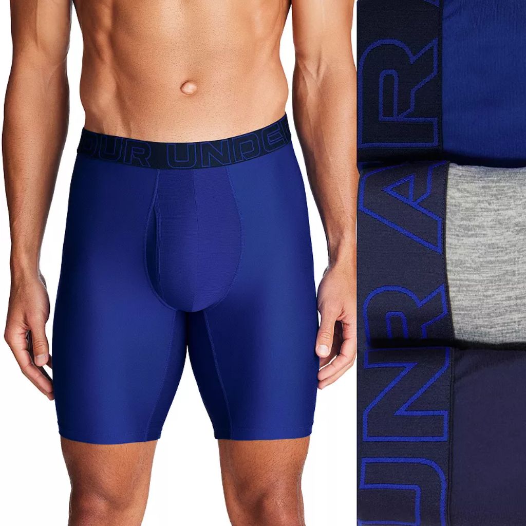 Under Armour Men's Performance Tech 9-in. Long Leg Boxer Briefs - Royal Blue, Size XL (3 Pack)