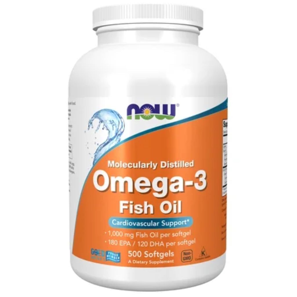 NOW Supplements Molecularly Distilled Omega-3 180 EPA / 120 DHA for Cardiovascular Support - 500 Softgels