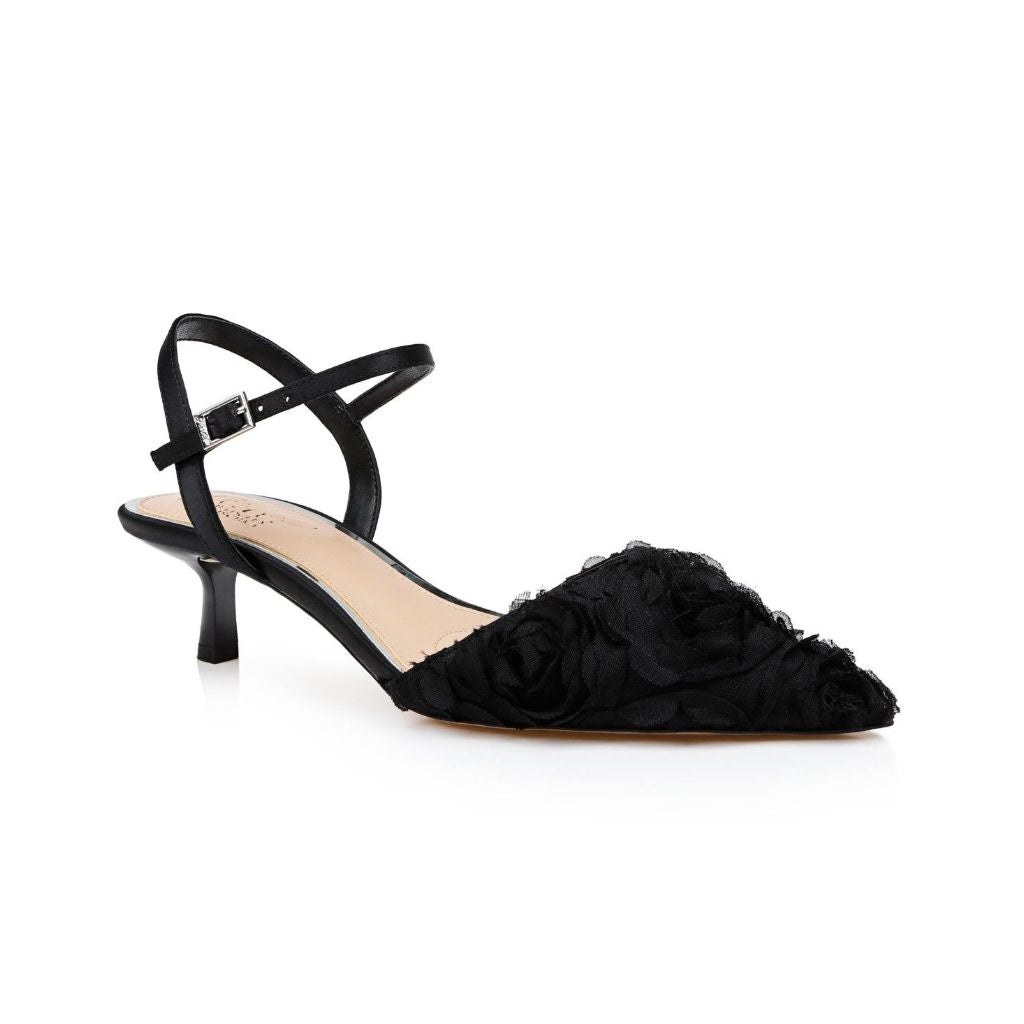 Jewel Badgley Mischka Women's Selene Kitten Heel Dress Pumps - Black Chiffon, Size 6.5