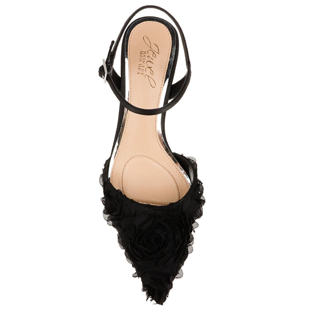 Jewel Badgley Mischka Women's Selene Kitten Heel Dress Pumps - Black Chiffon, Size 6.5