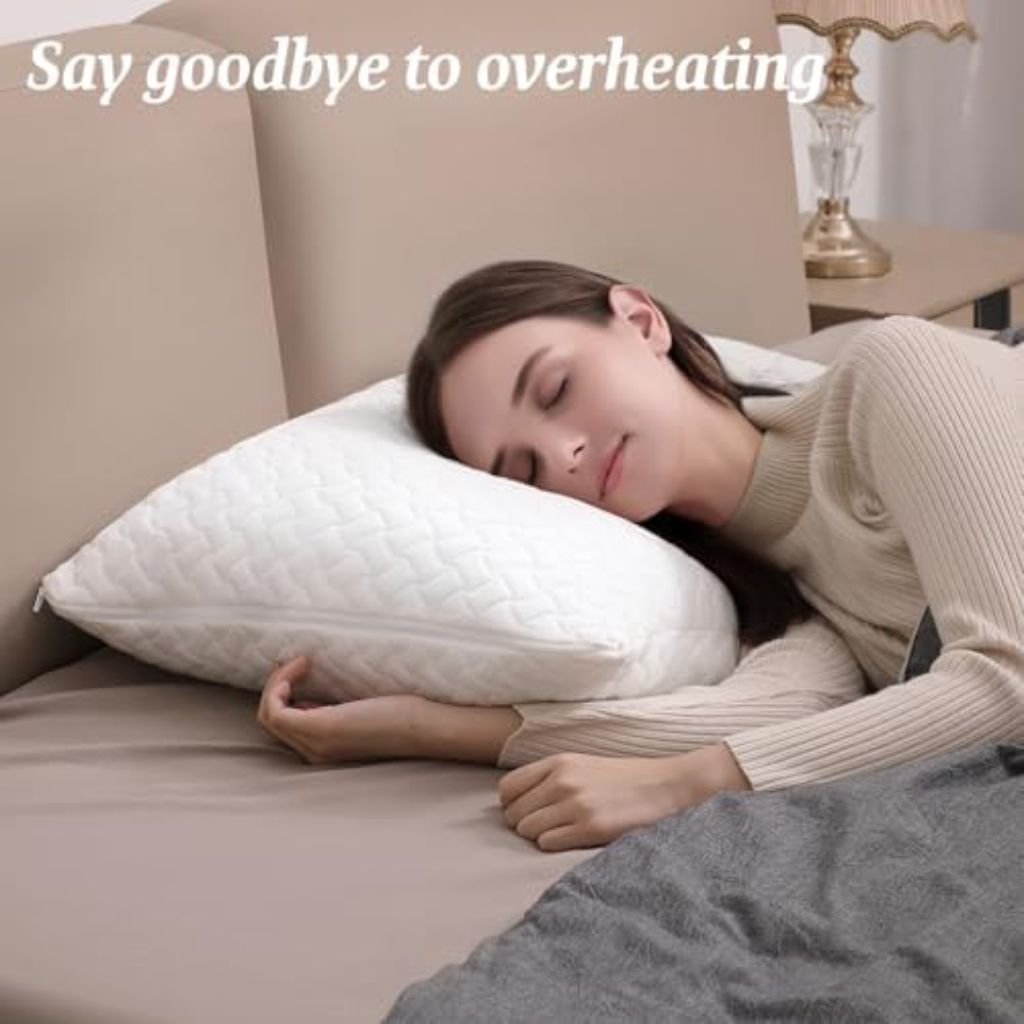 Ashena Adjustable Bed Pillows with Cooling Bamboo Cover - Queen, Set of 2