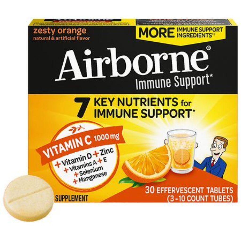 Airborne Vitamin C 1000mg Immune Support Dissolving Tablets - Zesty Orange, 30ct