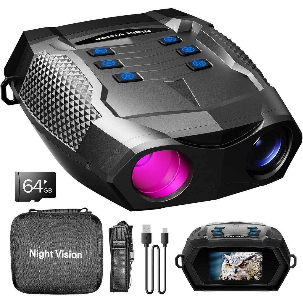 4K Night Vision Goggles, 5000mAh Rechargeable Infrared Binoculars with 3'' Large Screen, 8X Digital Zoom