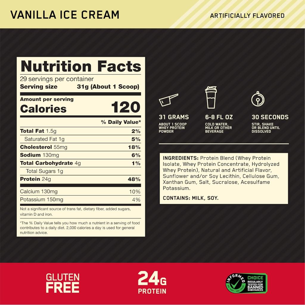 Optimum Nutrition Gold Standard 100% Whey Protein Powder - Vanilla Ice Cream, 2lb.