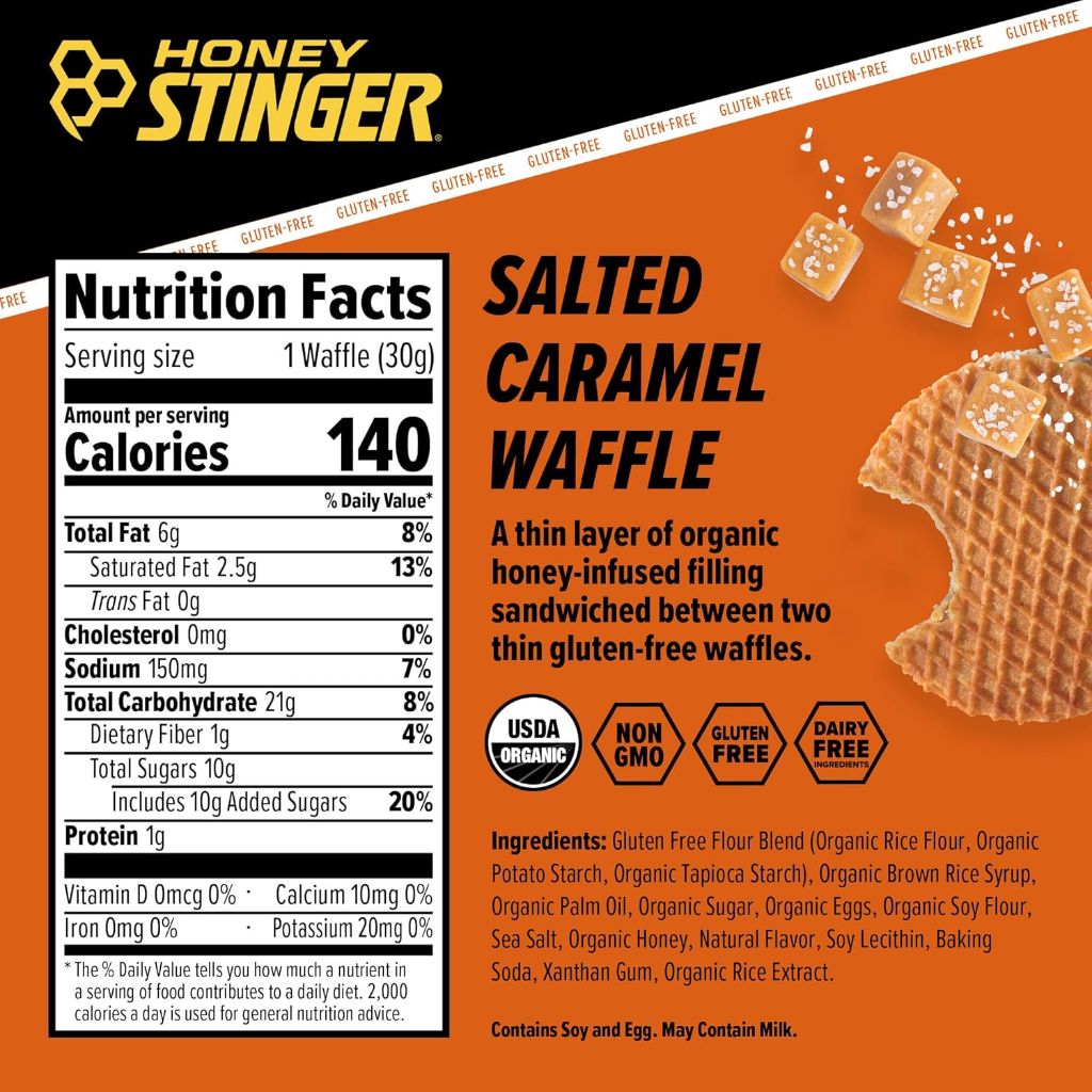 Honey Stinger Organic Gluten-Free Energy Waffles, Salted Caramel, 1.06oz - 16ct