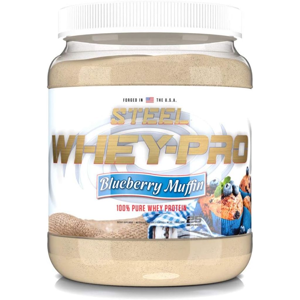 Steel Supplements Whey-Pro | 100% Pure Whey Protein Powder for Men and Women | Blueberry Muffin | Muscle Gain & Lean Muscle Recovery | Gluten Free | 1.48 lbs | BCAA 5g | Non-GMO | 25 Servings
