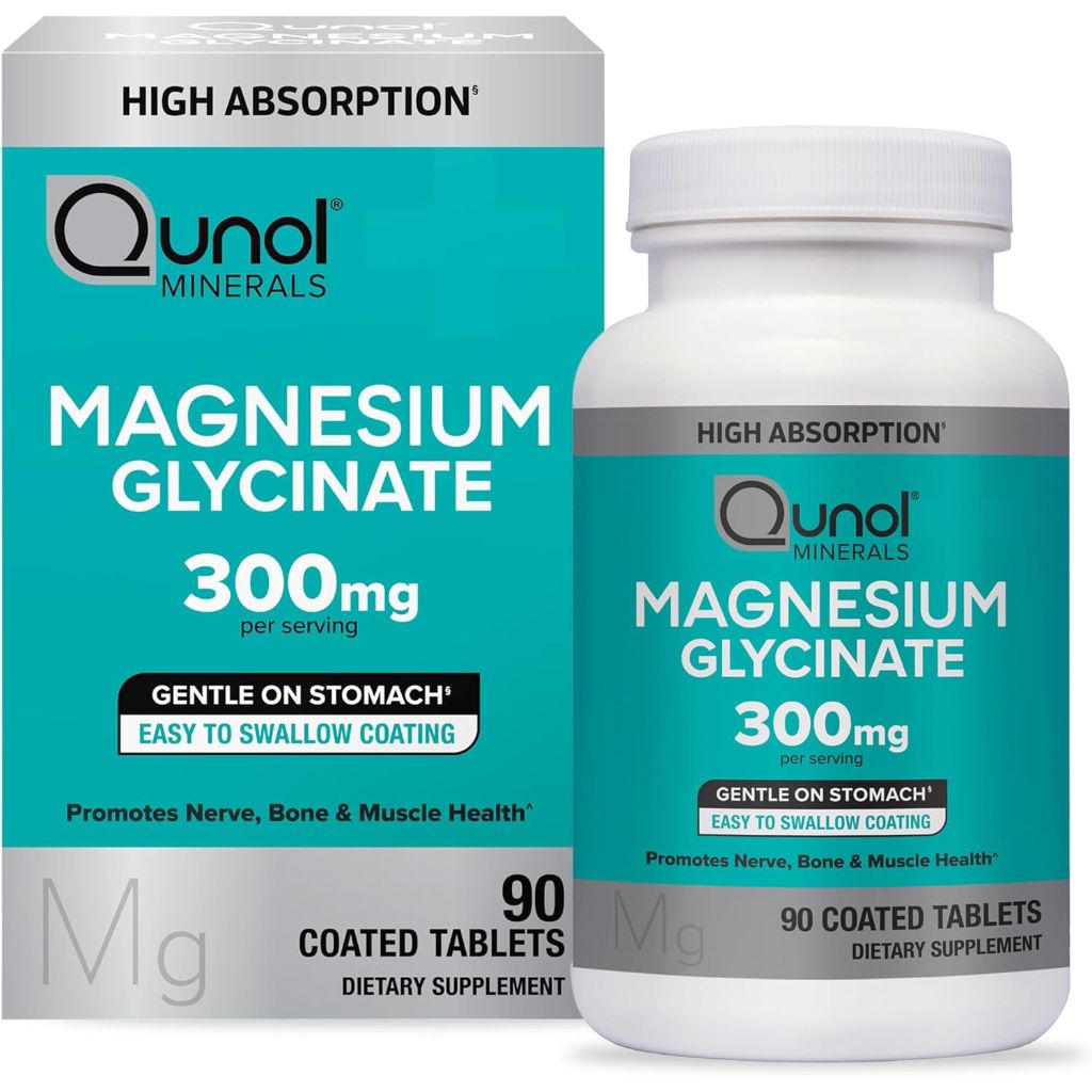 Qunol Magnesium Glycinate 300mg 100% Glycinate Chelated Magnesium - 90 Tablets