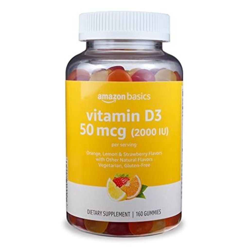 Amazon Basics Vitamin D3 Gummies, 50 mcg - Orange, Lemon & Strawberry, 160ct